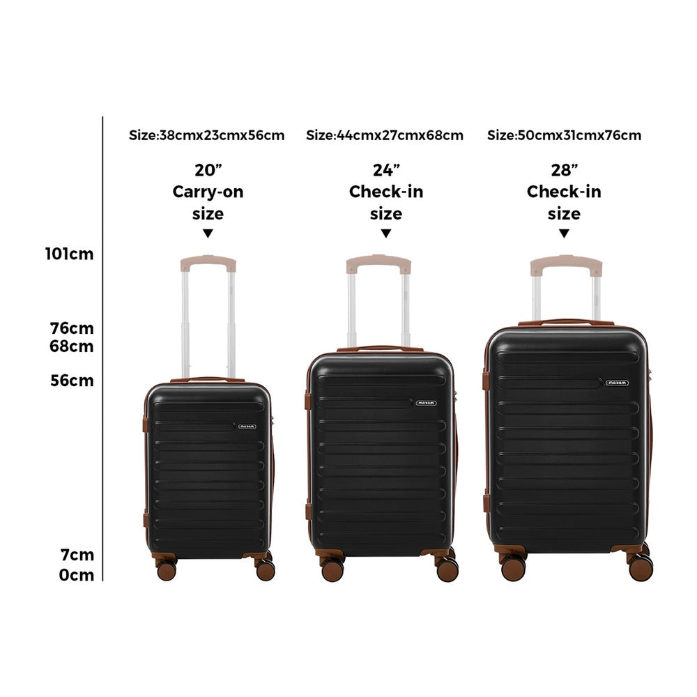 Spinner Luggage Suitcase Set Travel Collection ABS Hard Shell TSA Lock 20 24 28 Inch Black 3 Piece