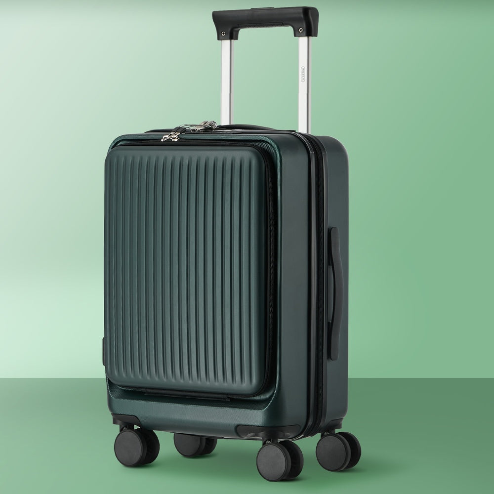 Travel Luggage 20" Suitcase Front-Opening ABS Hard Case Green TSA Lock