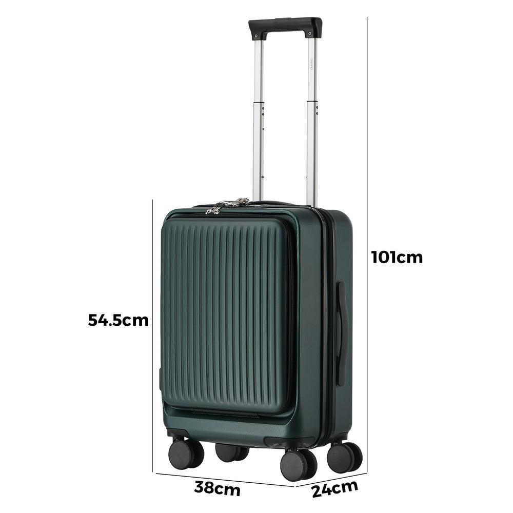 Travel Luggage 20" Suitcase Front-Opening ABS Hard Case Green TSA Lock