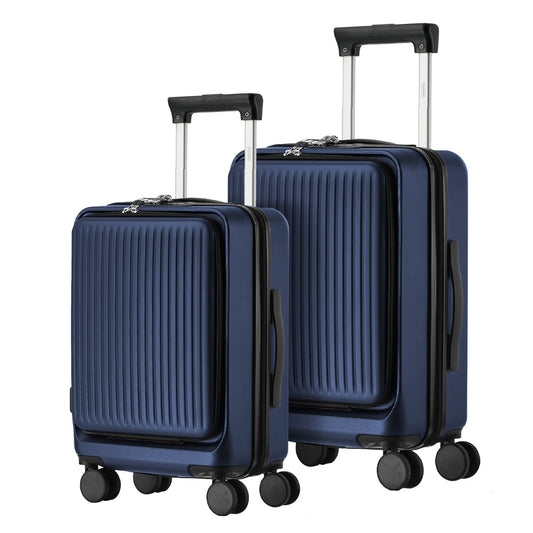 Travel Luggage 2PCS Suitcase Set Front-Opening ABS Hard Case Navy 20"/24"