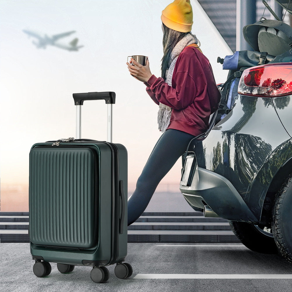 Travel Luggage 24" Suitcase Front-Opening ABS Hard Case Green Trolley