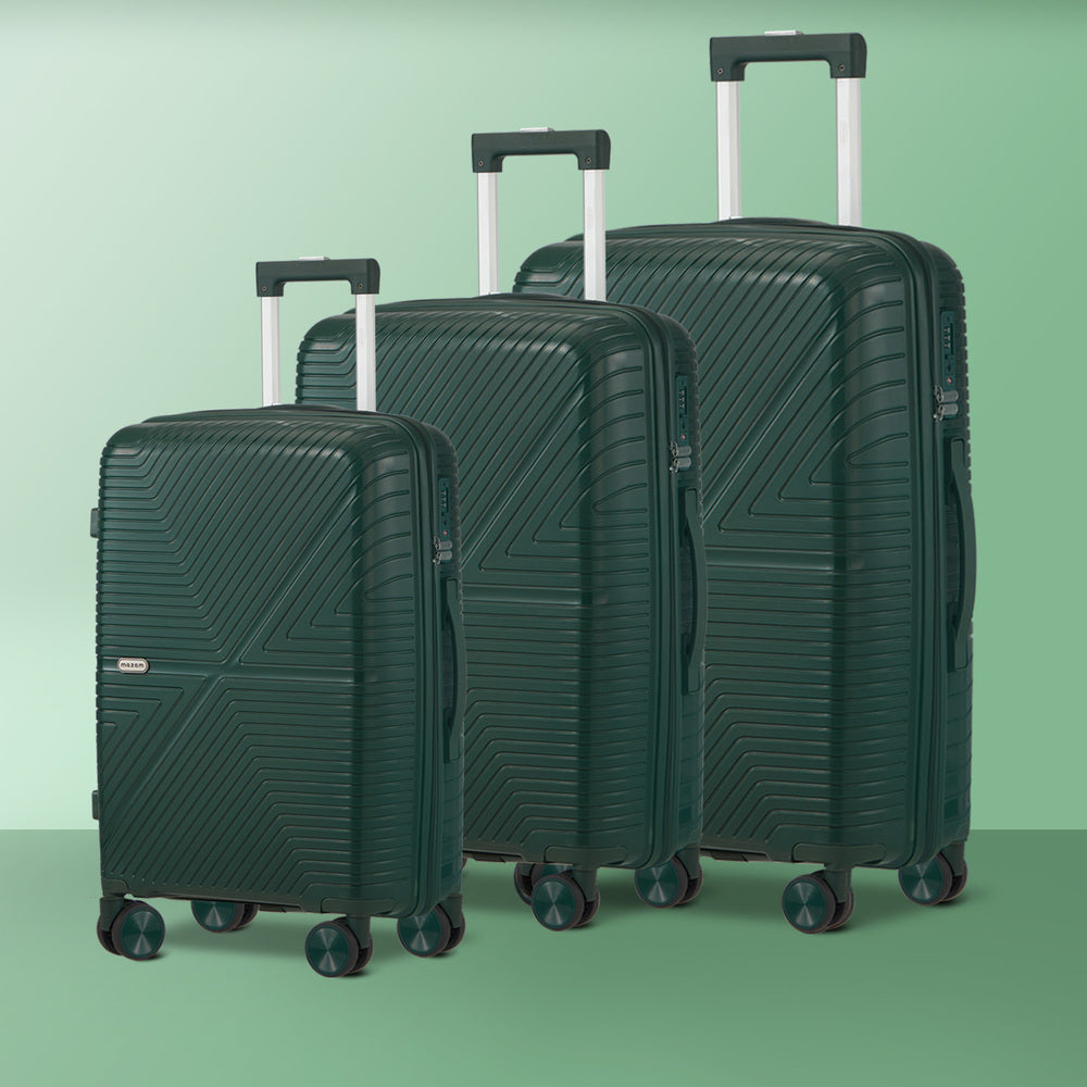 3PCS Luggage Suitcase Set Black/Green/Grey PP Case TSA Lock