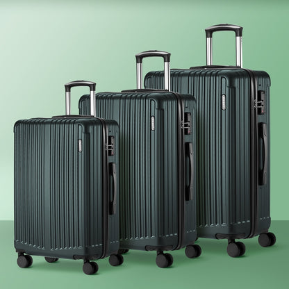 Expandable Travel Luggage Set Adventure Series ABS Trolley 20 24 28 Inch Green 3 Piece
