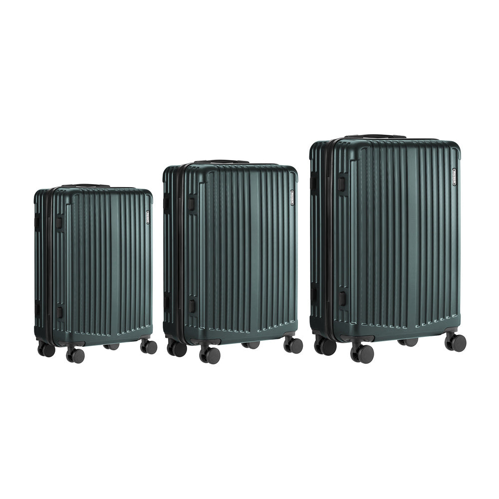 Expandable Travel Luggage Set Adventure Series ABS Trolley 20 24 28 Inch Green 3 Piece