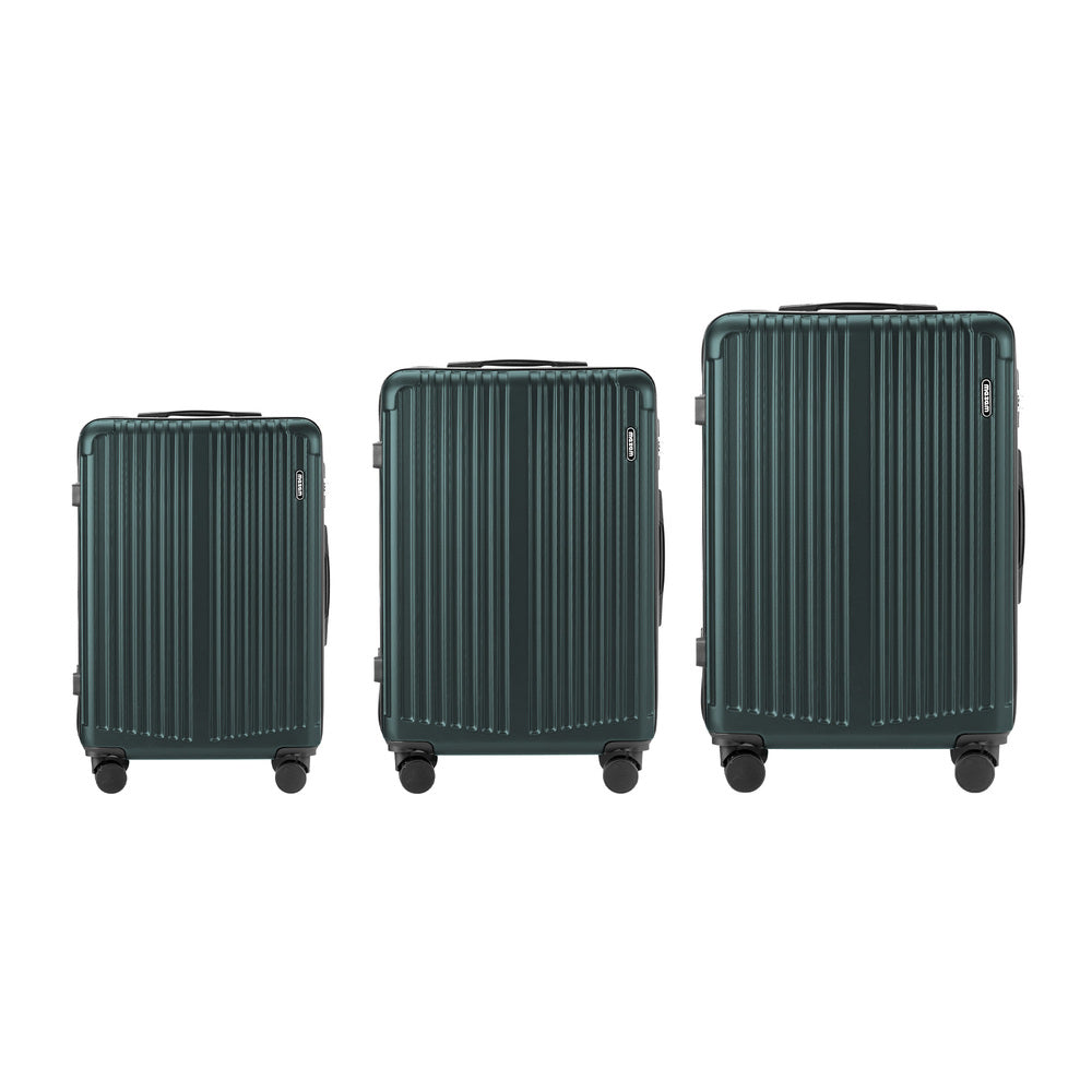 Expandable Travel Luggage Set Adventure Series ABS Trolley 20 24 28 Inch Green 3 Piece