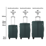 Expandable Travel Luggage Set Adventure Series ABS Trolley 20 24 28 Inch Green 3 Piece