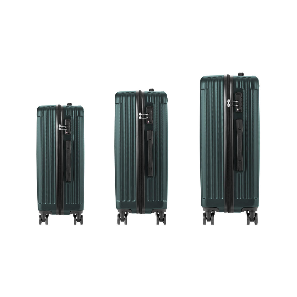 Expandable Travel Luggage Set Adventure Series ABS Trolley 20 24 28 Inch Green 3 Piece