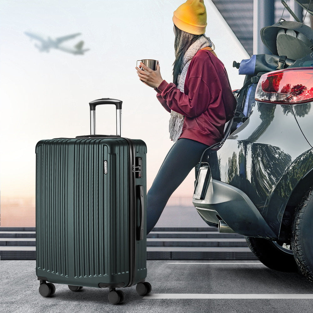 Expandable Travel Luggage Set Adventure Series ABS Trolley 20 24 28 Inch Green 3 Piece