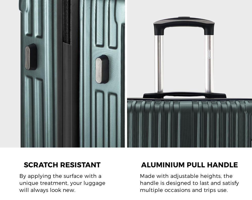 Expandable Travel Luggage Set Adventure Series ABS Trolley 20 24 28 Inch Green 3 Piece