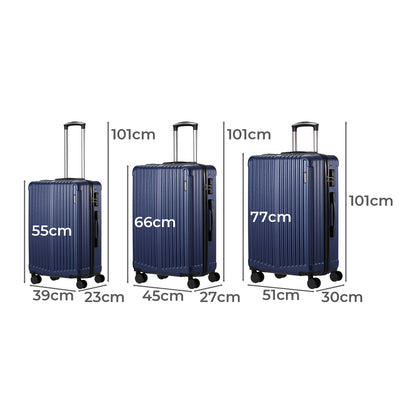 3PCS Luggage Set Travel TSA Lock ABS Case Navy