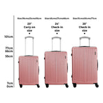 3PCS Luggage Suitcase Trolley Set Travel TSA Lock ABS Case Pink