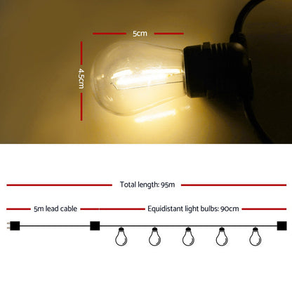 95M Led Festoon String Lights Christmas Wedding Party Outdoor