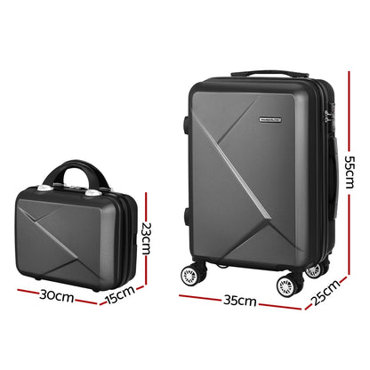2Pc Luggage 12" 20" Trolley Travel Suitcase Storage Carry On Tsa Lock Rose Gold