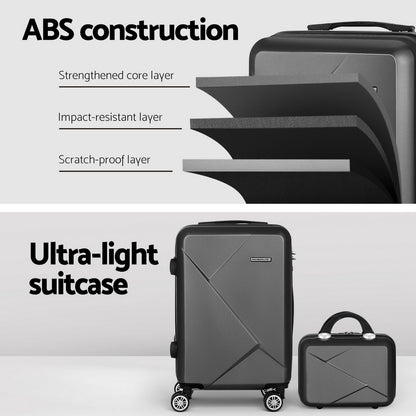 2Pc Luggage 12" 20" Trolley Travel Suitcase Storage Carry On Tsa Lock Rose Gold