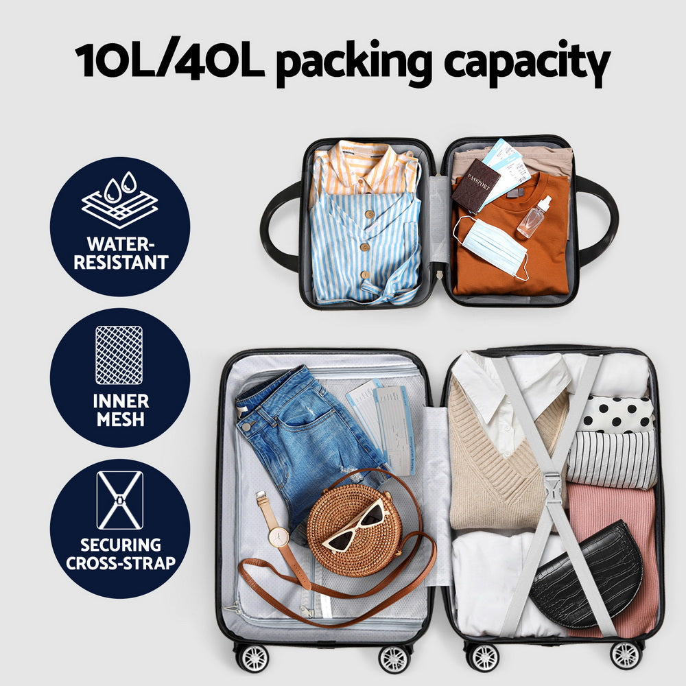 2Pc Luggage 12" 20" Trolley Travel Suitcase Storage Carry On Tsa Lock Rose Gold