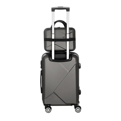 2Set 20 Inch Luggage Case with 12 Inch Handheld Luggage Box Hard Shell Travel Suitcase TSA Lock Dark Grey