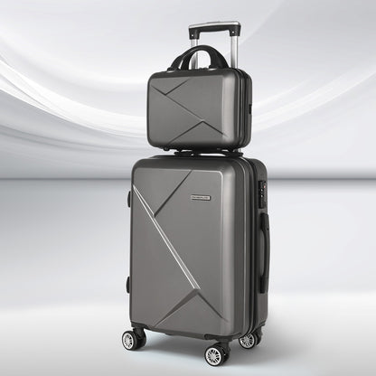 2Set 20 Inch Luggage Case with 12 Inch Handheld Luggage Box Hard Shell Travel Suitcase TSA Lock Dark Grey