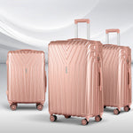 Pink 3Pc Luggage Trolley Set With Tsa Hard Case