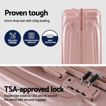 3 Set Luggage 20-24-28 Inch Suitcase with TSA Lock Carry On Hard Shell Travel Luggage Organiser Case Pink