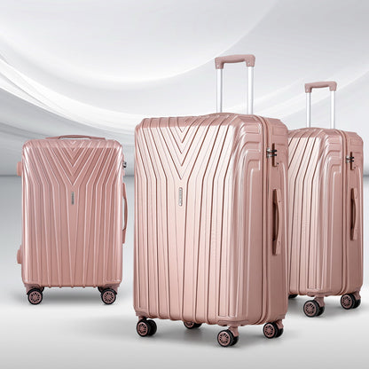 3 Set Luggage 20-24-28 Inch Suitcase with TSA Lock Carry On Hard Shell Travel Luggage Organiser Case Pink