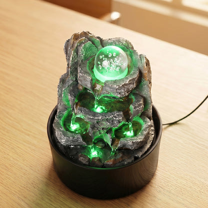Spector Tabletop Water Fountain Resin LED Light 3 Flow Levels Waterfall Office