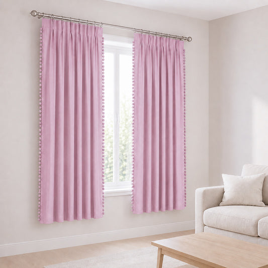 Blackout Curtains Pink 2 Panels Thermal Insulated Pom Pom 132cm x 213cm
