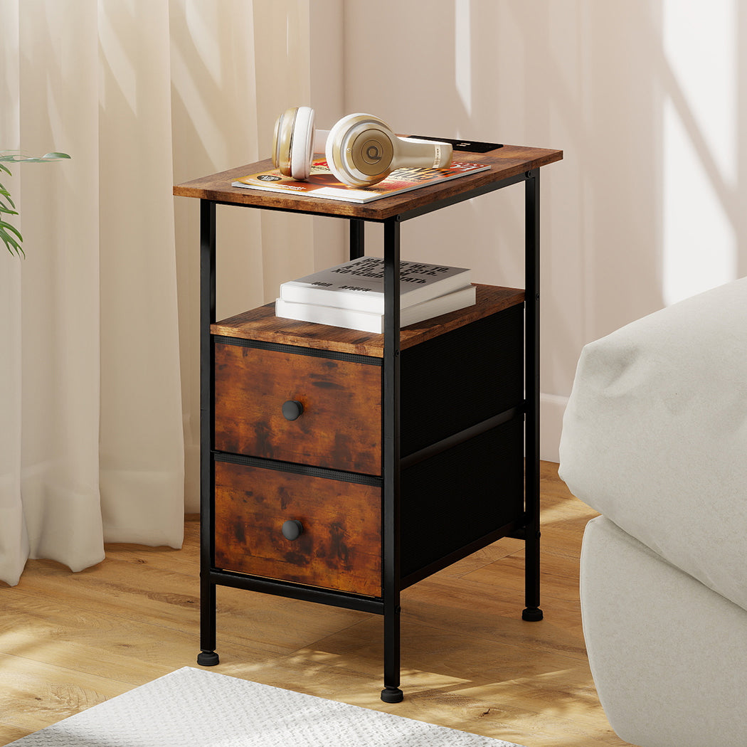 Bedside Table 2 Drawer Brown 48x30x60cm