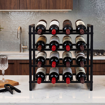 16 Bottle 4-Tier Metal Wine Rack Black | HomeAndLiving