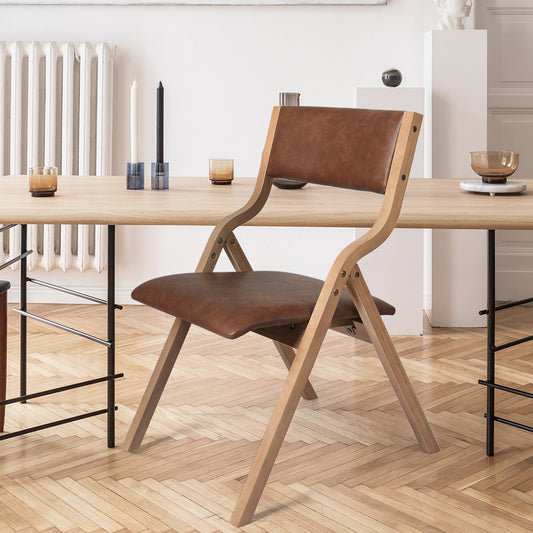 Elegant 6x Dining Chairs Foldable PU Tan  Wood Finish Classic