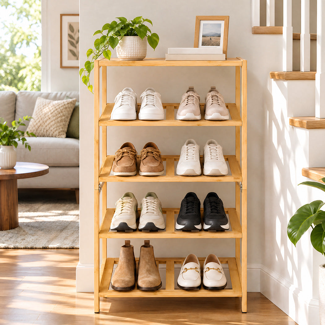 Bamboo Shoe Rack 5 Tier Storage 45x28x80cm
