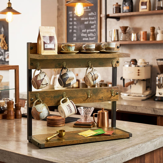 Mug Holder Stand Industrial 2 Tier Countertop Mug Tree Organizer 8 Hooks