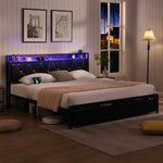 Cozy Queen Metal Bed Frame LED Lights 2 Drawers  Adjustable Height