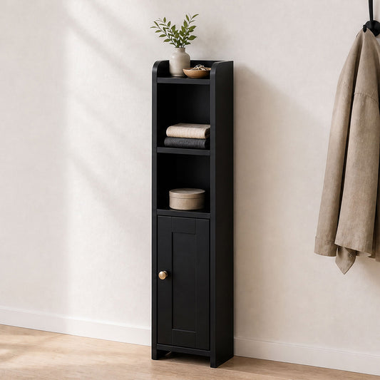 Bathroom Cabinet Storage Slim Organiser Paper Holder Corner 78.5cm Black