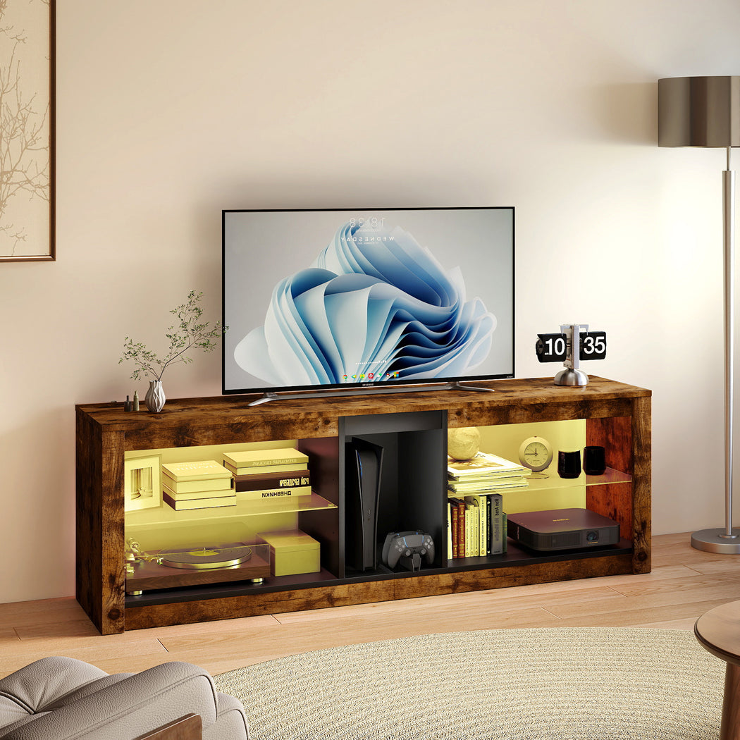 Tv Stand Glass Cabinet Oak 140x35x47cm
