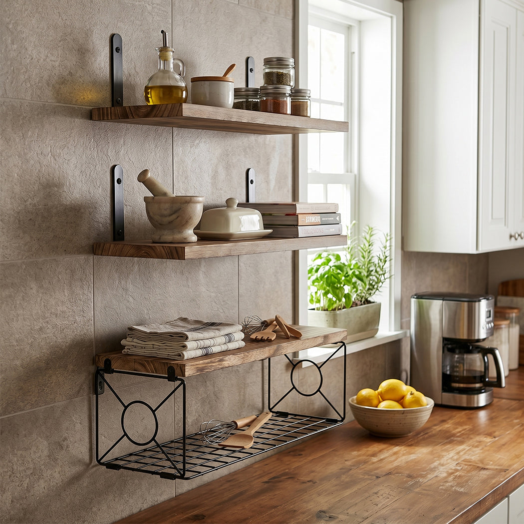 Floating Wall Shelves 3-Piece Paulownia Set | HomeAndLiving
