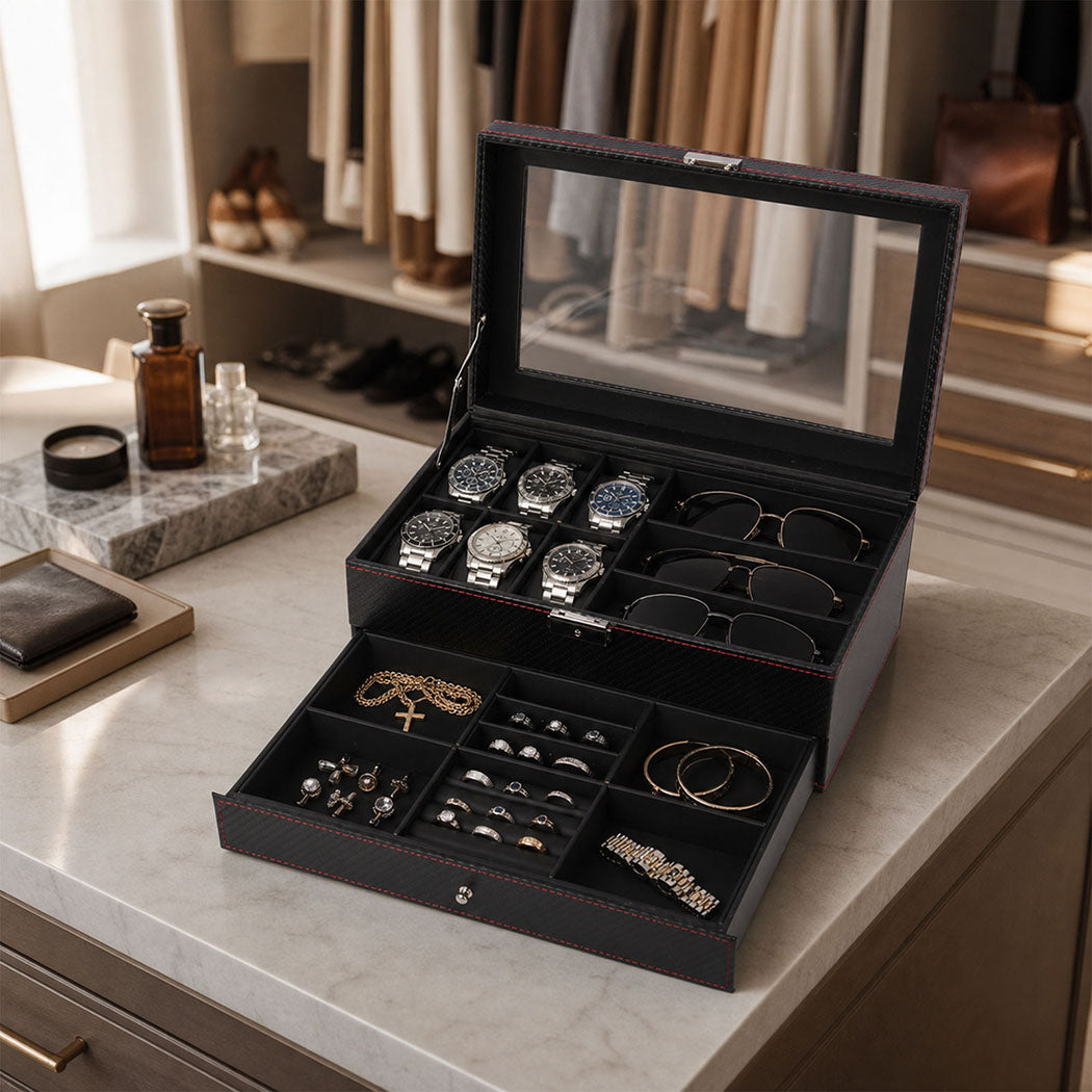 Watch Box 6 Slot Leather Case 33x20x13cm