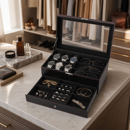 Watch Box 6 Slot Leather Case 33x20x13cm