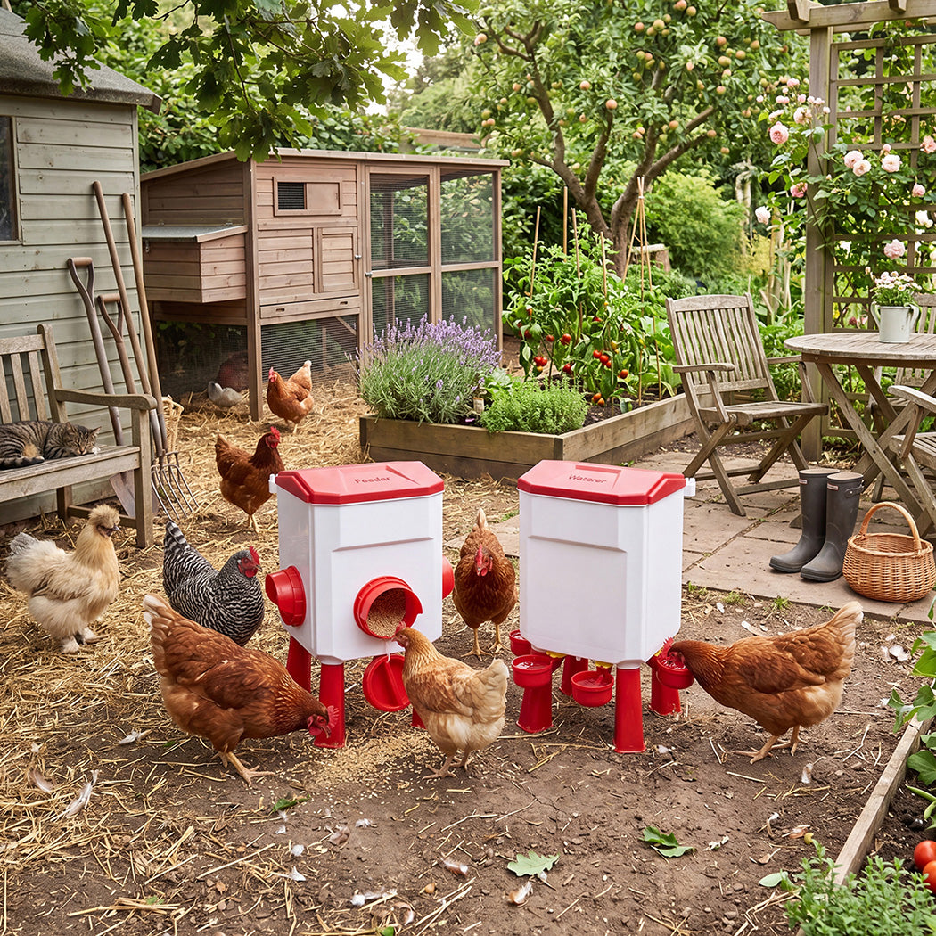 Pawz Auto Chicken Feeder and Waterer Set 12kg 11L Gravity Food Water Dispenser