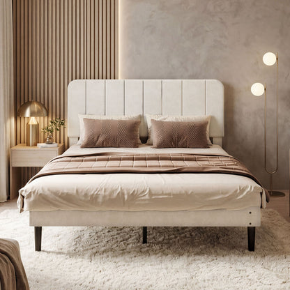 Double Bed Frame Upholstered White 190x139.5x113cm
