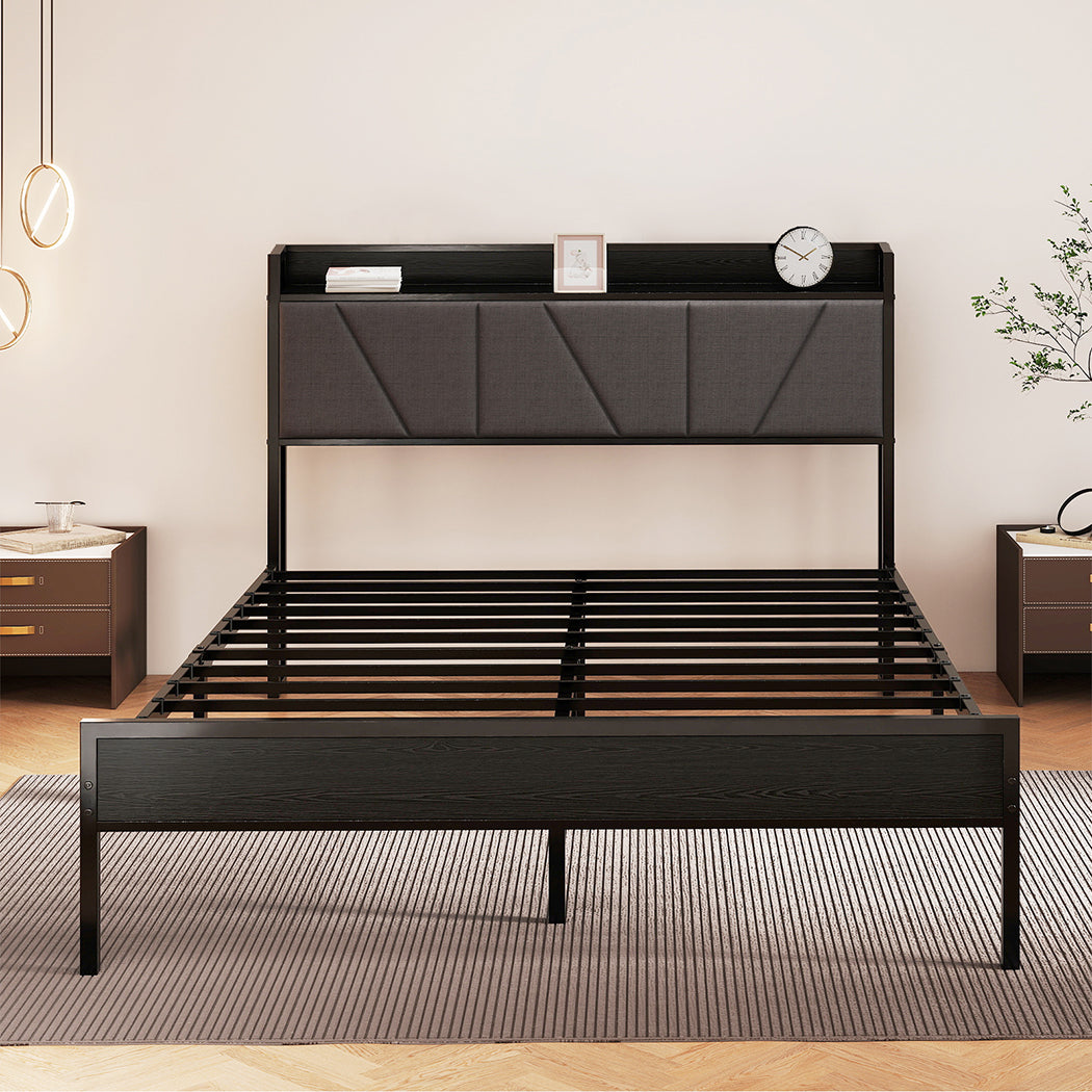 Queen Bed Frame Grey Steel Base 204x153cm