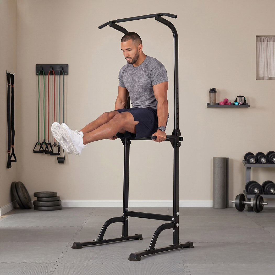 Centra Power Tower Pull Up Bar Dip Station Adjustable Home Gym 150kg Black