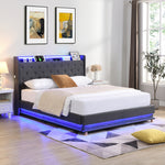 Modern Queen Bed Frame Gas Lift LED Light  Soft Cushion Classic