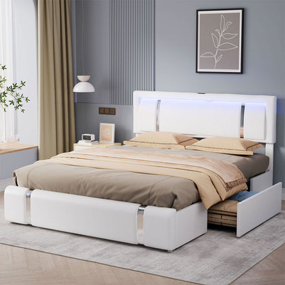 Minimalist Double Bed Frame With Adjustable Headboard White