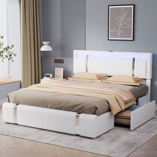 Minimalist Double Bed Frame With Adjustable Headboard White