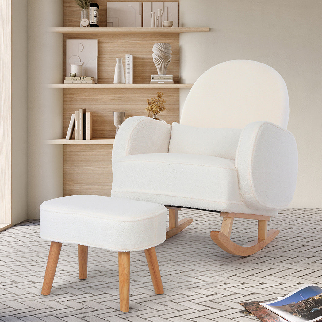 Stylish Fleece Rocking Chair with footstool  Soft Cushion Classic