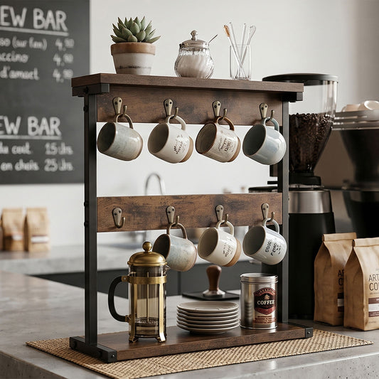 Mug Rack 8 Hook Storage Holder Stand Kitchen Counter Cup Organizer Rustic