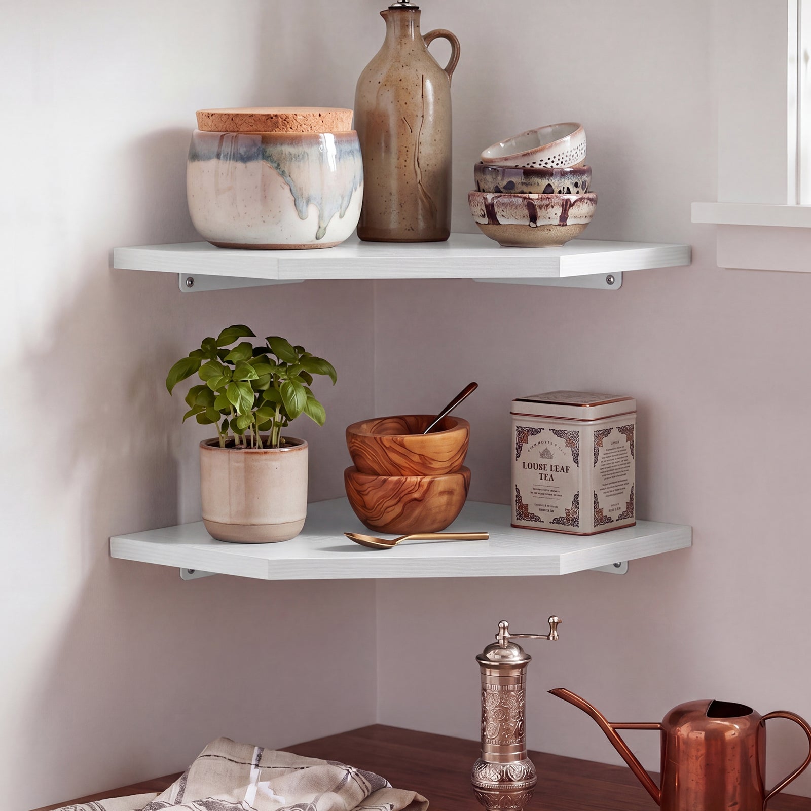 Corner Floating Wall Shelves 2 Pack White | HomeAndLiving