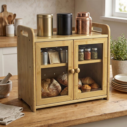 Toque Bread Bin 2 Tier Bamboo Bread Box Kitchen Counter Storage Container 20L