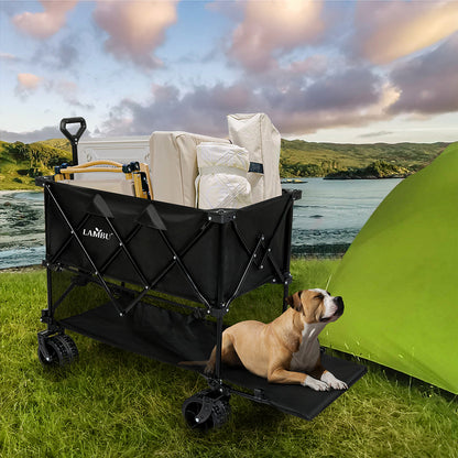 Folding Wagon Cart Double Shelves 132x107x56.5cm
