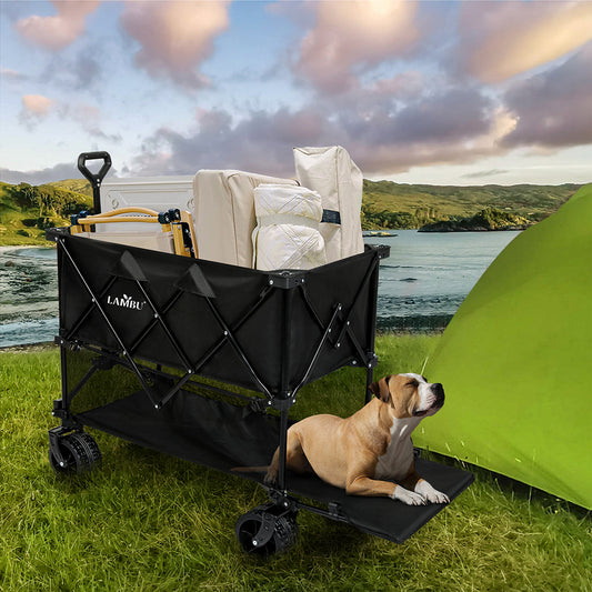 Folding Wagon Cart Double Shelves 132x107x56.5cm